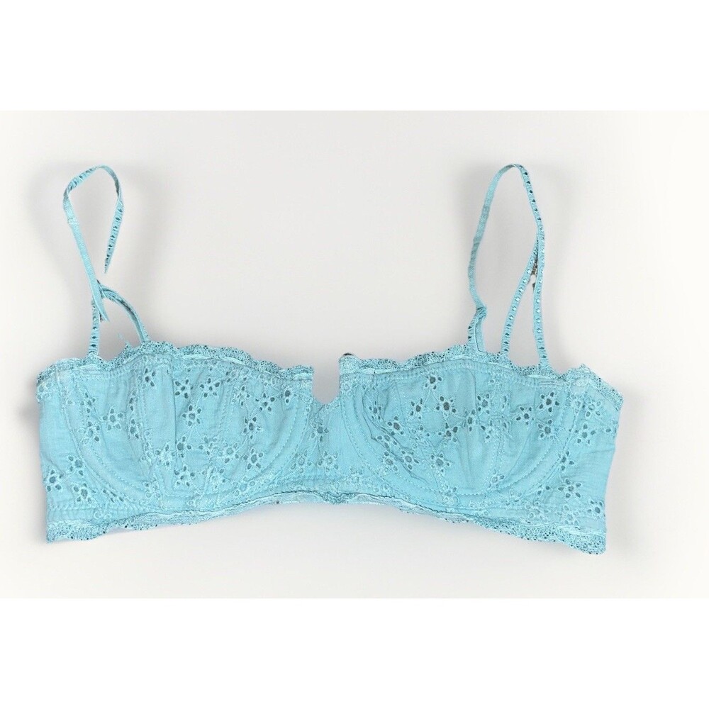 FREE PEOPLE OB479558 "Oh My Darling" Balconette Cotton Eyelet Lace Bra, Teal 32B